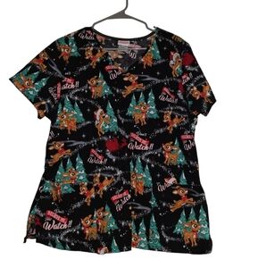 Womens Rudolph the Red Nose Reindeer size xl scrub top, excellent condition!